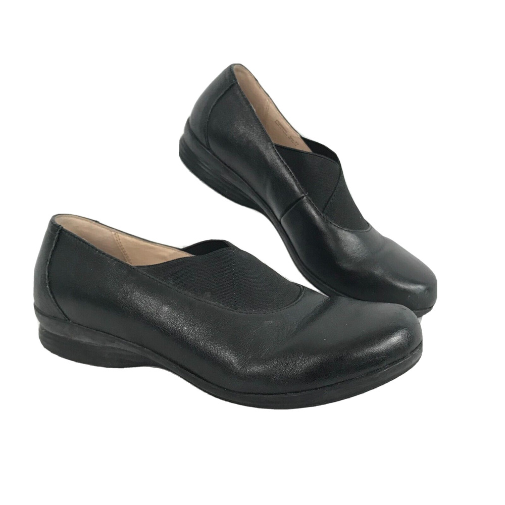 Dansko Shoes Womens‎ Sz 6.5 Black Leather Slip On Clogs Flats
